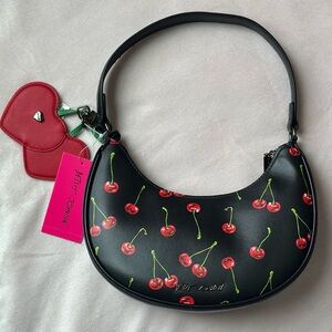 Betsey Johnson XONORTHY Cherry On Top Crescent Shoulder Bag Black Y2K Rockabilly